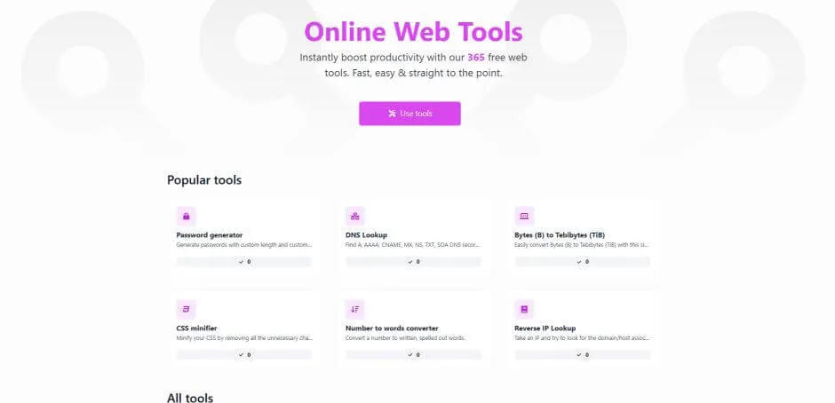 HappyWebTools interface